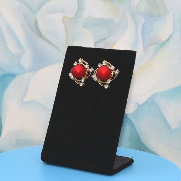 Vienna Swirl Persimmon Red Orange Pearl Crystal Accent Earrings Gift Packaged - Picture 6 of 11